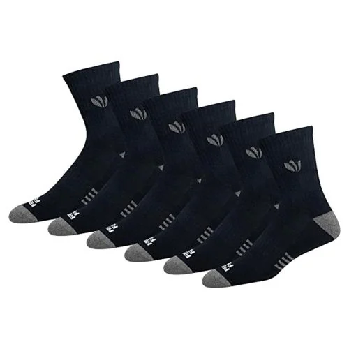 FRESH FEET Men's Cotton Crew Length Socks, Free Size, Pack of 6 (Black)