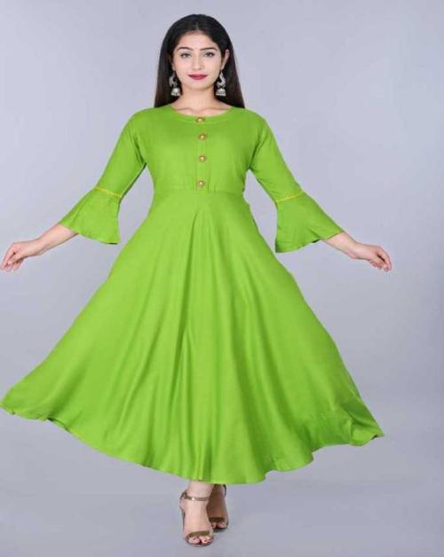 SIPET STYLISH BEAUTIFUL SOLID ANARKALI KURTA FOR WOMEN AND GIRLS| 3/4TH BELL SLEEVES SHOW BUTTONS| CASUAL WEAR AND PARTYWEAR KURTA IN RAYON FABRIC