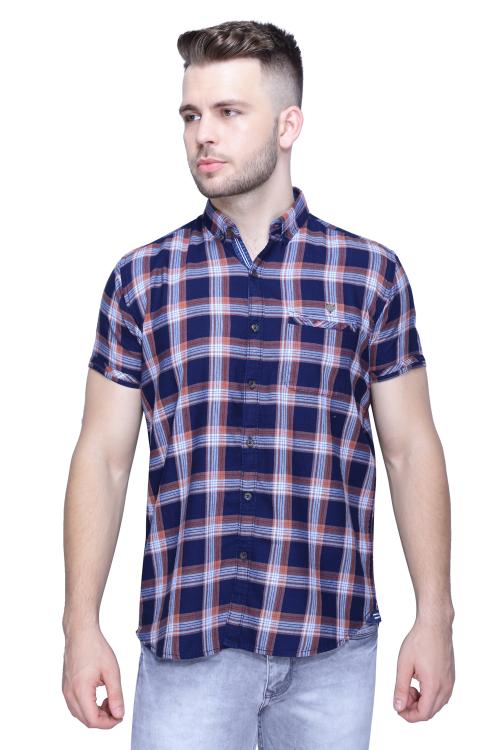 Kuons Avenue Men's Half Sleeve Indigo Checks Shirt