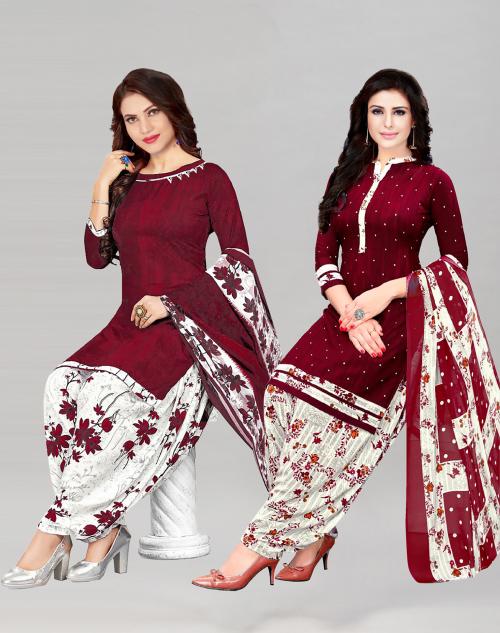 Siril Women'S Crepe Fabric Maroon & Maroon Colour Unstitched Combo Printed Salwar Suit Dress Material