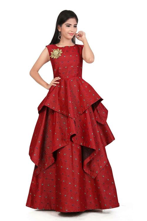 FELIZ THE DESIGNER STUDIO Girls Red Long Gown