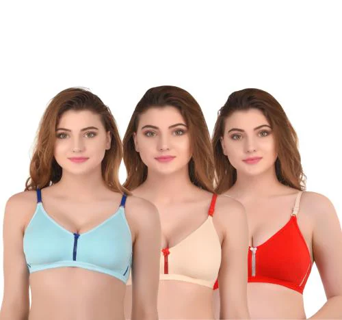 Shylina Women Multicolor Solid Cotton Blend Pack Of 3 Non Padded Bra A74