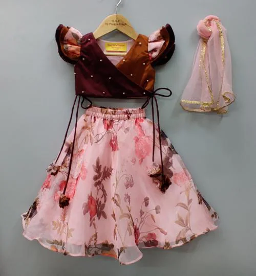 PRAGYA EXCLUSIVE Coffee Colour Top and Printed Skirt with Dupatta Casual & Party Festive Dress