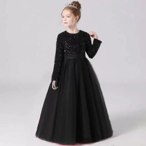 KSRUDRAKSH FASHION Kids Girl's Princess Look Gown Dress (Black) (Size-9-10 Y)