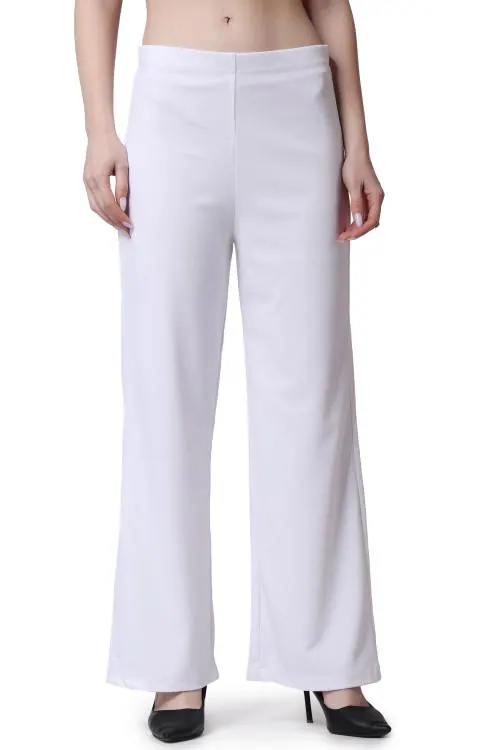 Popwings Formal Casual White Solid Highrise Women Trouser ! White Solid Self Design Formal Twill Trouser for Women