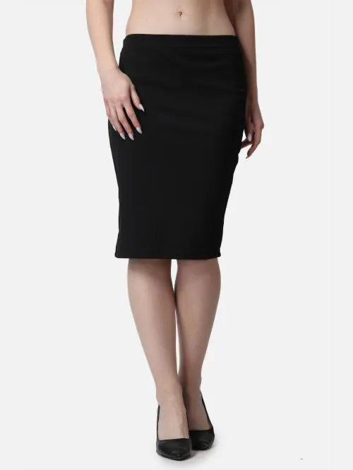 Popwings Women Casual Black Knee Length Solid Pencil Skirt | Women Skirts | Women Latest Design Skirts | Women Trendy Stylish Skirts | Western Wear Skirts