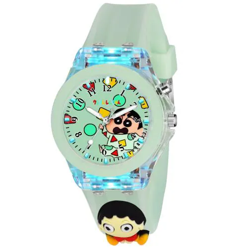 SWADESI STUFF Cute Cartoon Multi Color Lights Rubber Strap Analog Watch for Girls (Green Shin Chan)