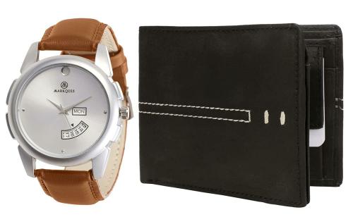 MarkQues Men's Watch and Leather Wallet Combo Gift Set for Men (STV-770904 VIN-01)