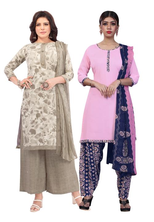 Salwar Studio Women's Pack of 2 Synthetic Printed Unstitched Dress Material Combo