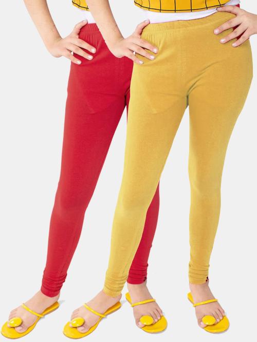 Tik Tok Wears Girls Multicolor Solid Cotton Lycra Blend Pack of 2 Leggings