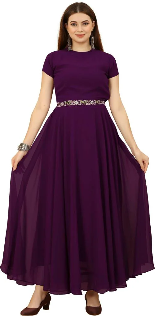 LG Ck Fashion Women Purple Solid Georgette Anarkali Kurta