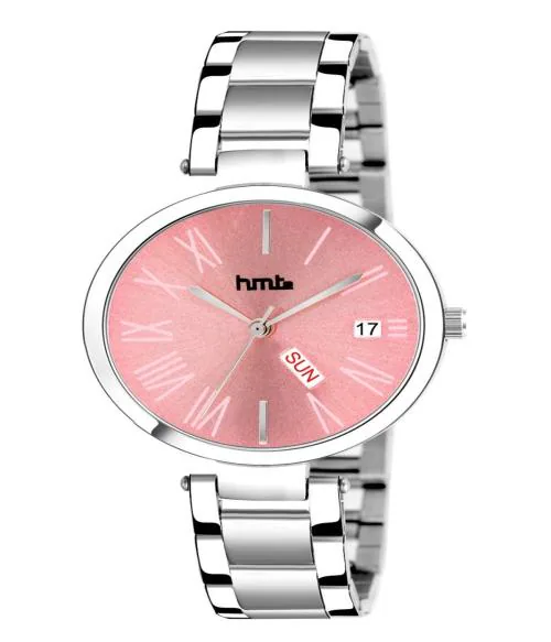 HMTe HM-6702 Pink Dial Silver Strap D&D Analog Watch for Women