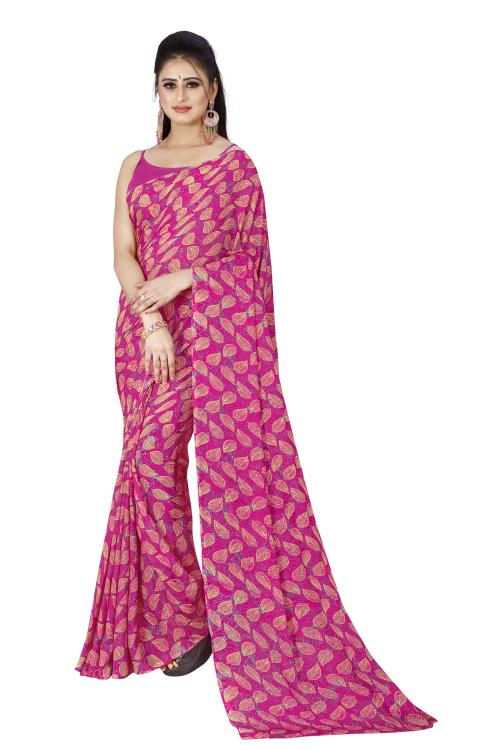 Anand Women Pink Self Design Pattern Georgette Single Saree Without Blouse