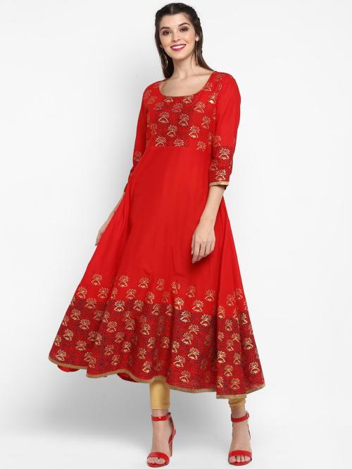 Buy CROESUS THE TRADITIONAL LOOK G Kurties Women Red Block Print