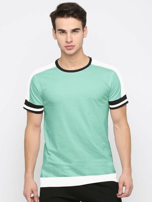 Buy Maniac Men's Color Block Men Round Neck Green, White, Black Cotton