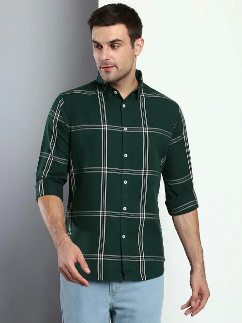 Buy Dennis Lingo Men's Slim Fit Cotton Checkered Full Sleeves Casual