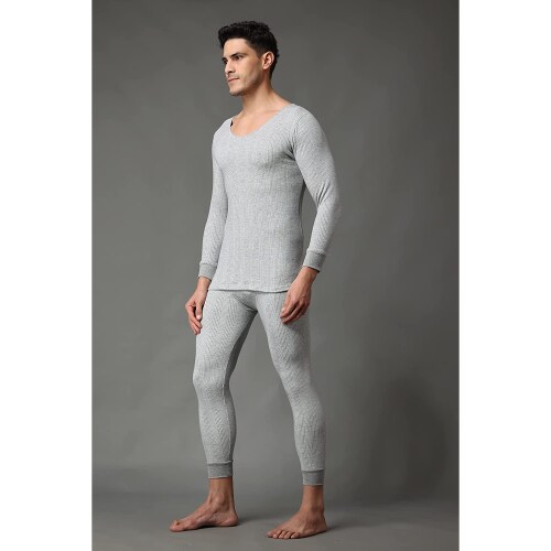 Wearslim Winter Wear Thermal Upper Vest and Bottom Lower Warmer Combo for Men Long Johns Underwear Set Color - Light Grey (Size - 2XL)