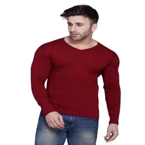 Buy TEEMEX MEN SOLID V NECK FULL SLEEVE COTTON BLEND TSHIRT Online at ...