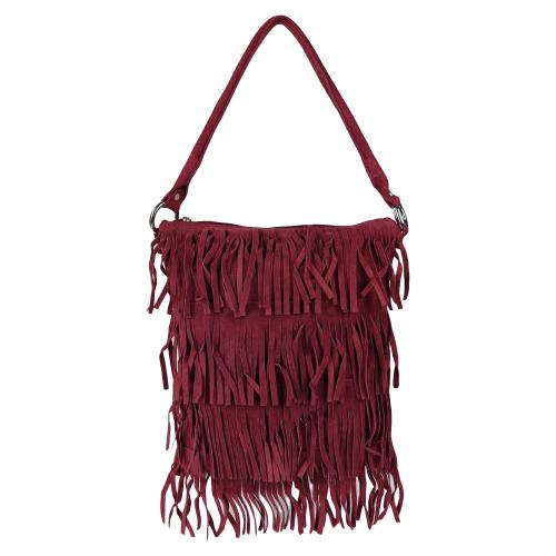 Buy ANTIN Burgundy Genuine Suede Leather Fringed Shoulder Bag Online at Best Prices in India
