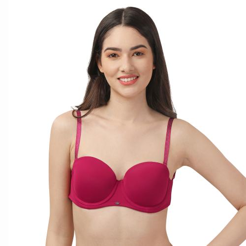 SOIE Padded Underwired Multiway Balconette Bra with additonal Transparent Straps-Pink-36B