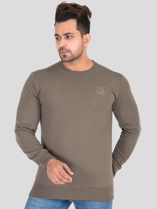John Brooks Men's Cotton Blend Full Sleeve With Round Neck Sweartshirts Special for Winter Season- Mouse Olive