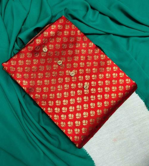 sukhnath creation Women Red, Light Green Self Design Cotton Silk Kurta Fabric