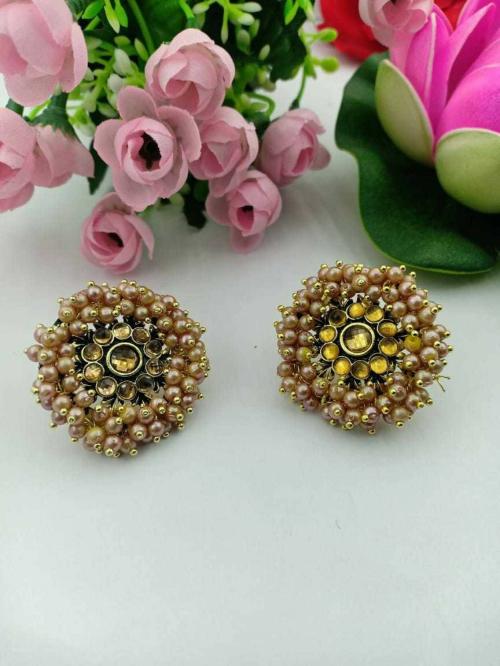 Primectrla Fab Gold Plated Brass Stud Earrings For Women (Gold)