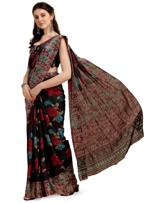Ethnic Junction Floral Print Bollywood Georgette Saree