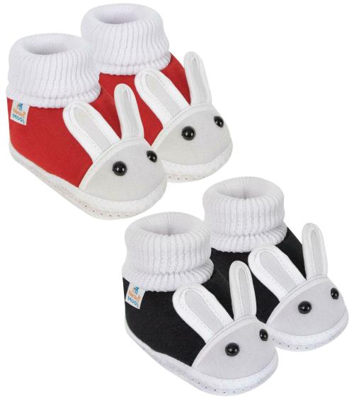 Neska Moda 6 To 12 Months Pack of 2 Pair Cotton Baby Booties/Baby Shoes (Red,Black)