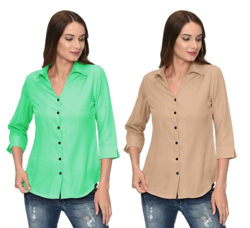 Thisbe Fashion Women Light Green, Khaki Polyester pack of 2 Formal Shirts (L)