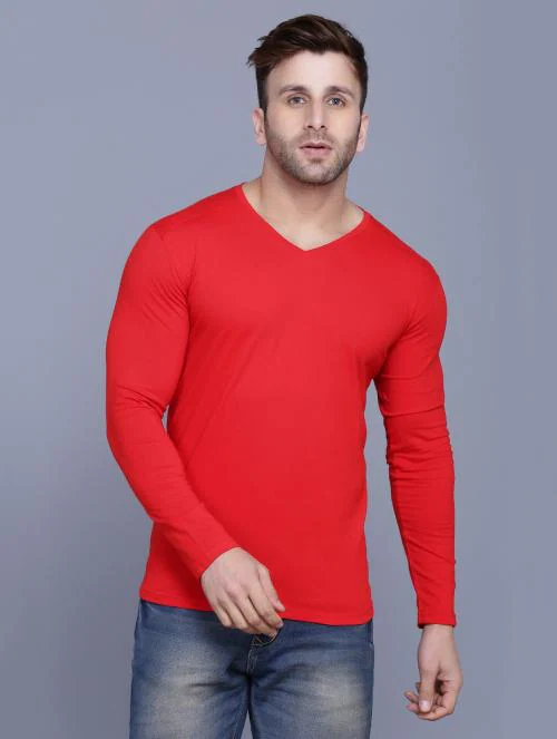 Menkovy Men Red Solid Cotton T-Shirt
