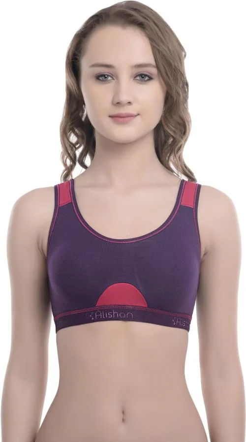 Buy Alishan Purple Cotton Blend Sports Non Padded Bra 38B Online at