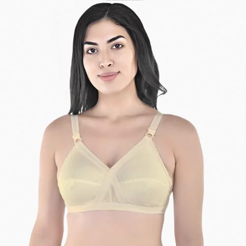 FASHION BONES High Quality Women's Cotton Cross Bra | Full Coverage Bra For Women | Non-Padded Bra | Casual Daily Use Cotton Bra | Adjustable Straps For Comfort (Beige) (32 B)