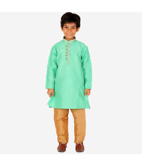 Pro-Ethic Style Developer Ethnic Wear Silk Green Kurta Pajama Set for Kids and Boys