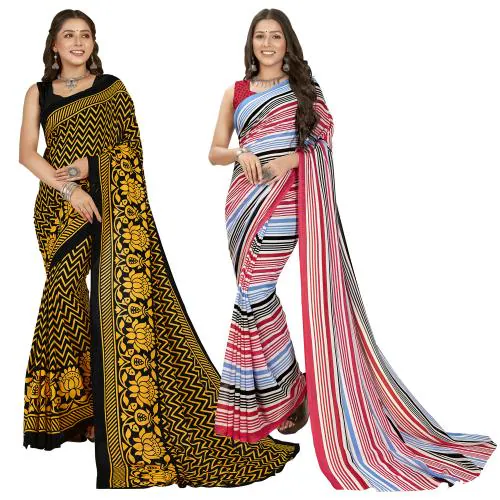 Anand Women Multicolor1 Self Design Pattern Georgette Pack of 2 Saree With Blouse