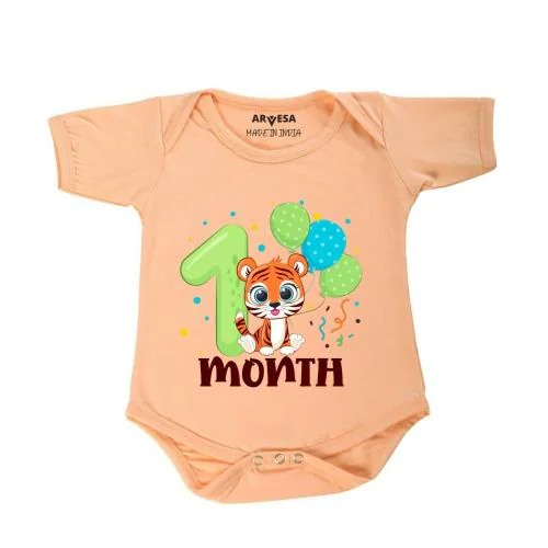 Arvesa 1 Month Monthly Birthday Unisex Baby 0-3 Month Peach Romper Onesie R-1066-S-PEACH