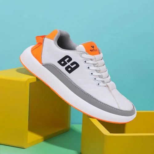 VATELIO Men's White Trekking Fabric Lace-Ups Casual Shoes 7