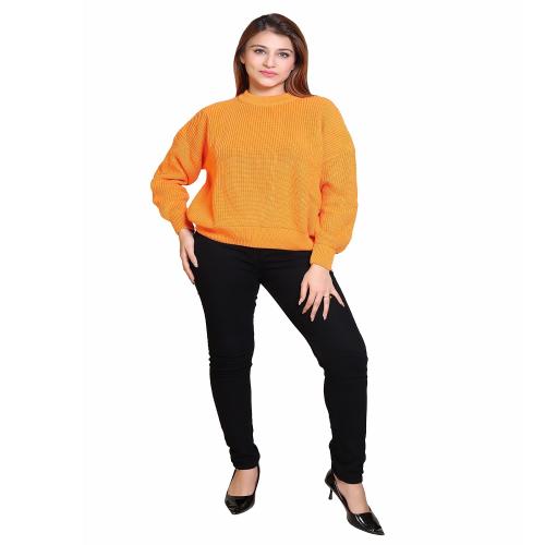 SHOSHI Winter Wear Casual Soft & Warm Cotton Solid Full Sleeve Women's Sweater ( Orange )