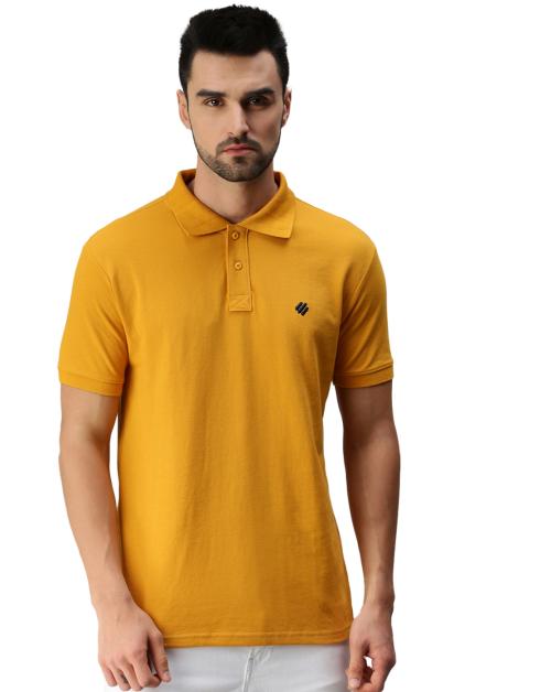 Mens Mustard Solid Polo Collar T-Shirt