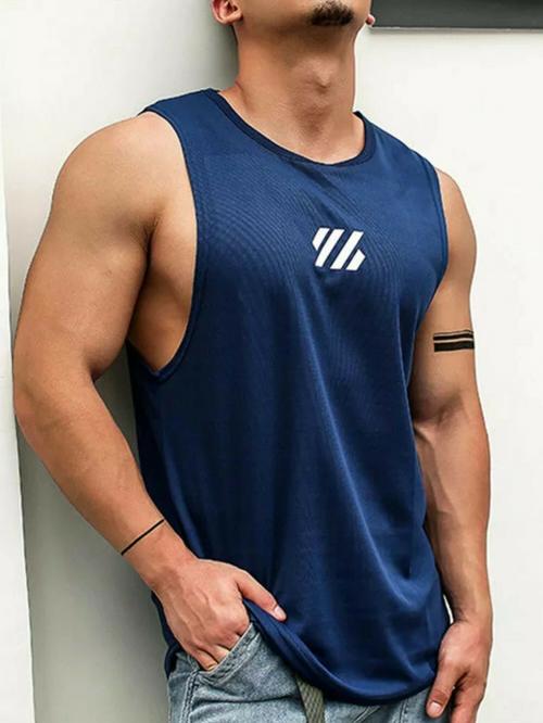 Jump Cuts Vest/Sleeveless Vest/Mens Vest/Vest/Mens Printed Sleeveless Polyester Navy Slim Fit Vest