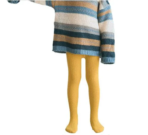 Funky Baby Girls Turmeric Yellow Cotton Cable Knit Tights Stockings