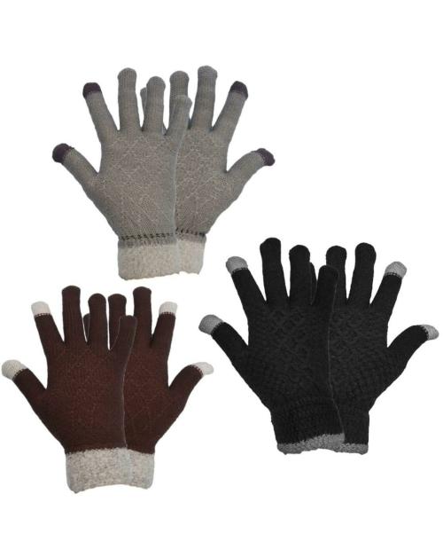 B & B BUTTONS & BOWS Touch Gloves/Woolen Unisex Touchscreen Hand Gloves for Winter/Touchscreen Compatible/Warm & Soft - Assorted - Combo (Pack of 03, Assorted-C)