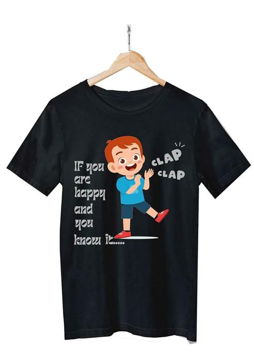 Thebabyshark Unisex Toddler Black If You Are Happy And You Know It Printed Cotton Round Neck T-Shirt (2-3 Years) Size 24