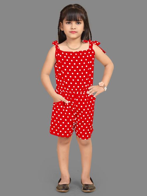 SELVIFAB Girls Red Polka Print Crepe Jumpsuit (8-9 Years)