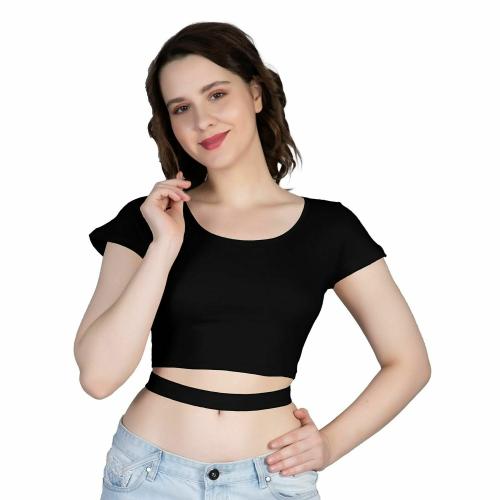 Buy Ad2Cart Women Black Cotton Va4415 Scoop Neck Crop Top (Xs) Online at Best Prices in India