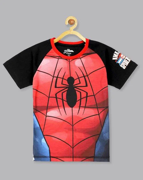 Kidsville Boys Spiderman Printed Black Tshirt