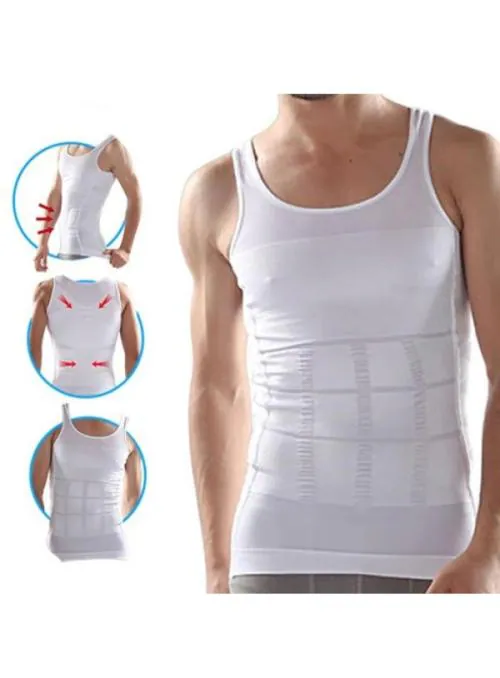 Fitolym Men's Cotton White Slim N Lift Slimming Shirt Body Shaper Tummy Tucker Vest Shapewear For Men