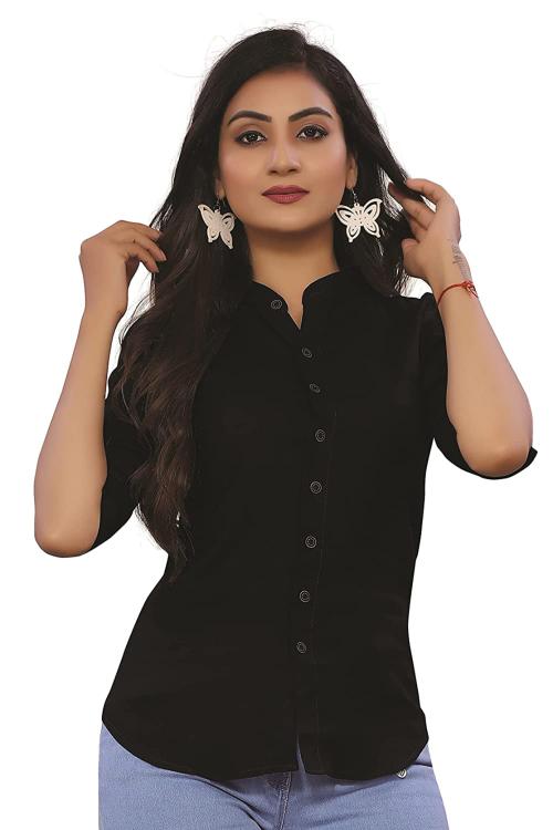 Akash Fashion Women and Girls Black Rayon Shirt