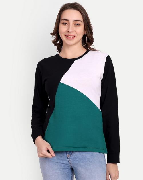 JS CLOTHING women,s white black teal colour Loose T shirt