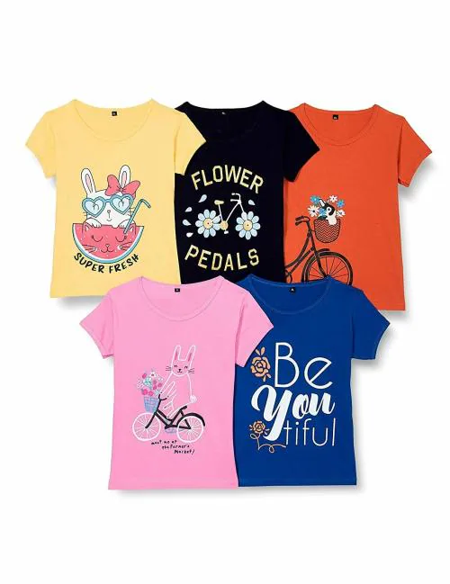 T2F Girls Cotton Printed Tshirt (Pack of 5) JioMart